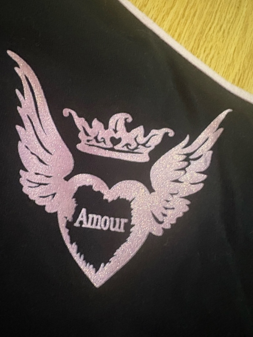 Charlotte Russe Black Top with Pink Trim Angel graphic